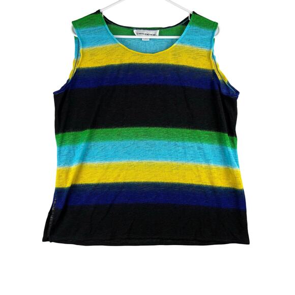 Vintage Caroline Rose Sleeveless Blouse Tank Womens Large Poly Stretch Knit - Picture 1 of 10